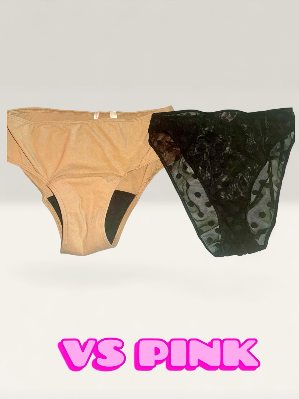 PINK Victoria's Secret Nude Leak Proof Hipster + Black Sheer Dot Bikini Set